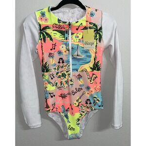Anthropologie Maaji Women's Small Long Sleeve Reversible‎ Swimsuit Hula Girl